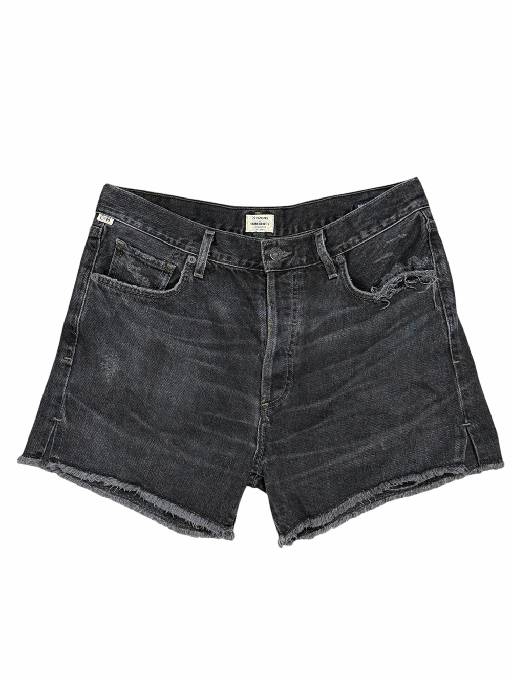 Citizens of Humanity Button Fly Black Denim Shorts Distressed Size 30 USA